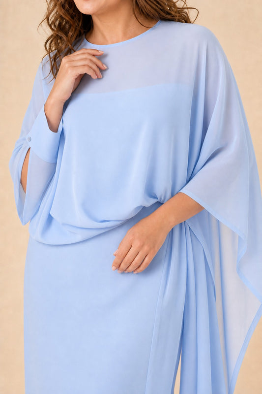 Flowy Sheer Cape Bridesmaid Dress Cuff Slit Design