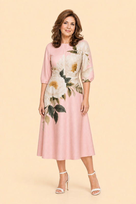 Romantic Flower Print Wedding Guest Dress with Puff Sleeves and Full Skirt for Special Celebrations