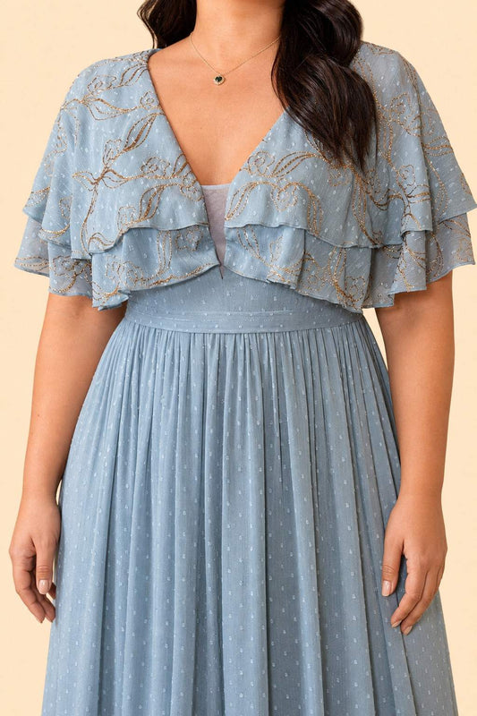 Plus Size Embroidered Polka Dot Ruffle A-Line Bridesmaid Dress