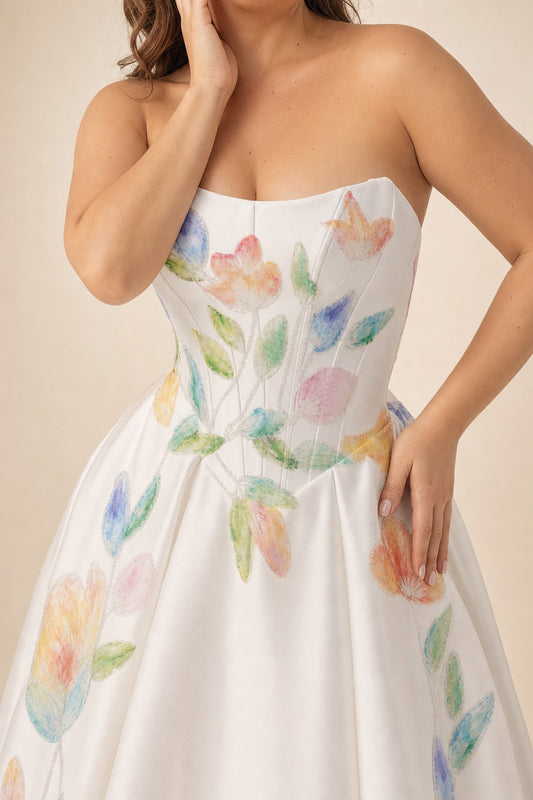 Basqline Strapless Satin Wedding Dress with Basque Waist and Lace-Up Back Design