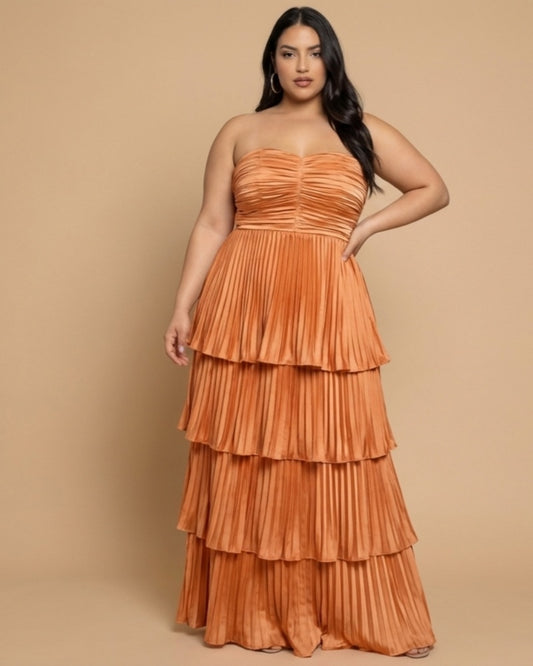 Chantarae Satin Charmeuse A-Line Plus Size Bridesmaid Dress with Delicate Ruffles for Wedding Parties -N0386