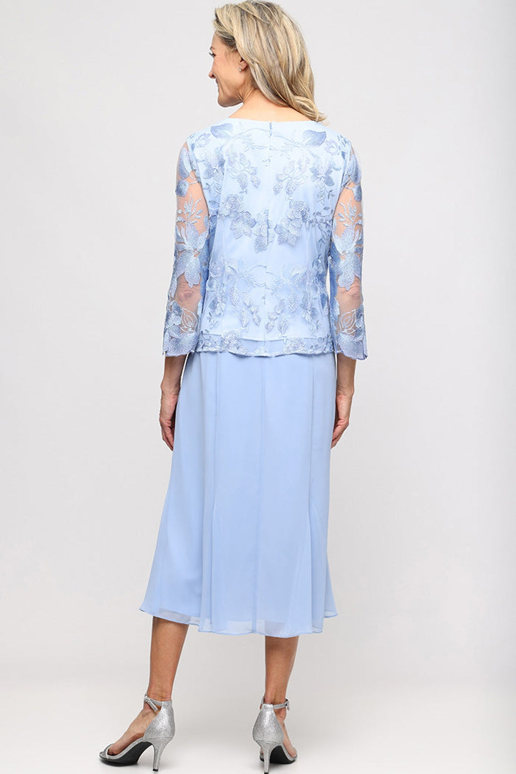 Plus Attached Jacket Dress With Illusion Sleeves & Scallop Detail