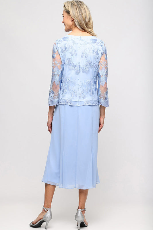 Plus Attached Jacket Dress With Illusion Sleeves & Scallop Detail