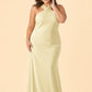 Elegant Plus Size Halter Neck Stretch Satin Bridesmaid Dress