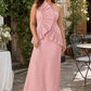 Plus Size One Shoulder Maxi Bridesmaid Dress with Fan Pleats and Elegant Fit