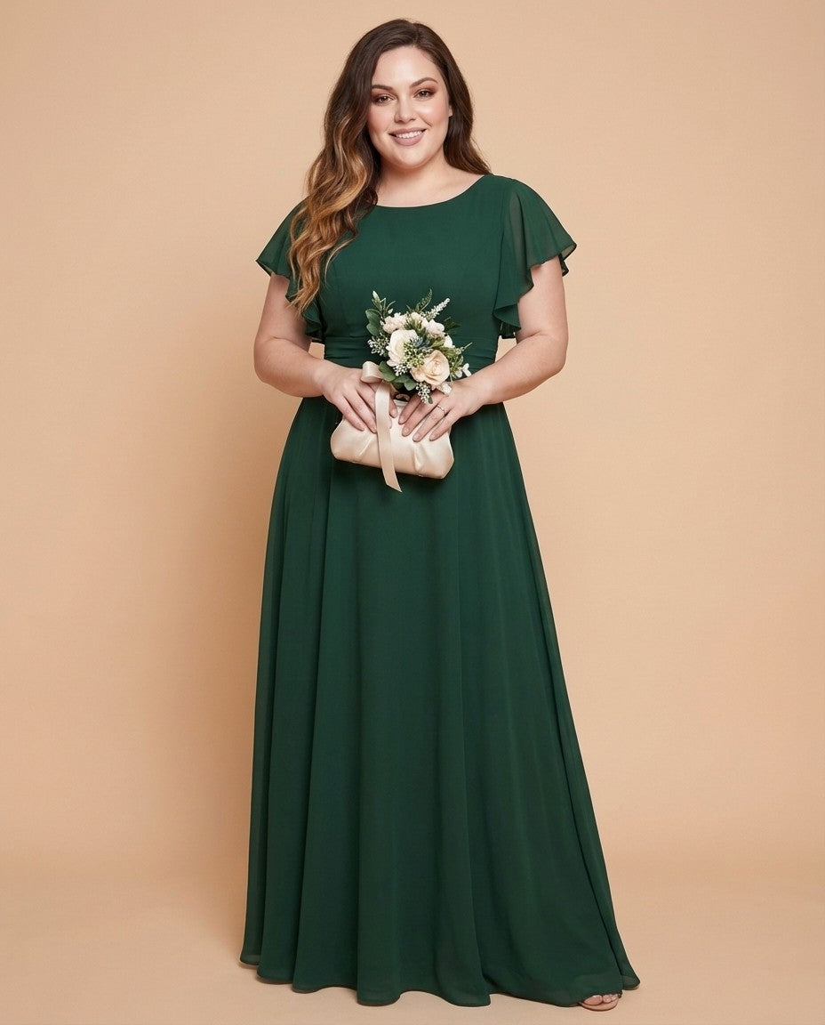 Avenleigh Graceful Plus Size Chiffon A-Line Bridesmaid Gown with Flowing Skirt - N0332