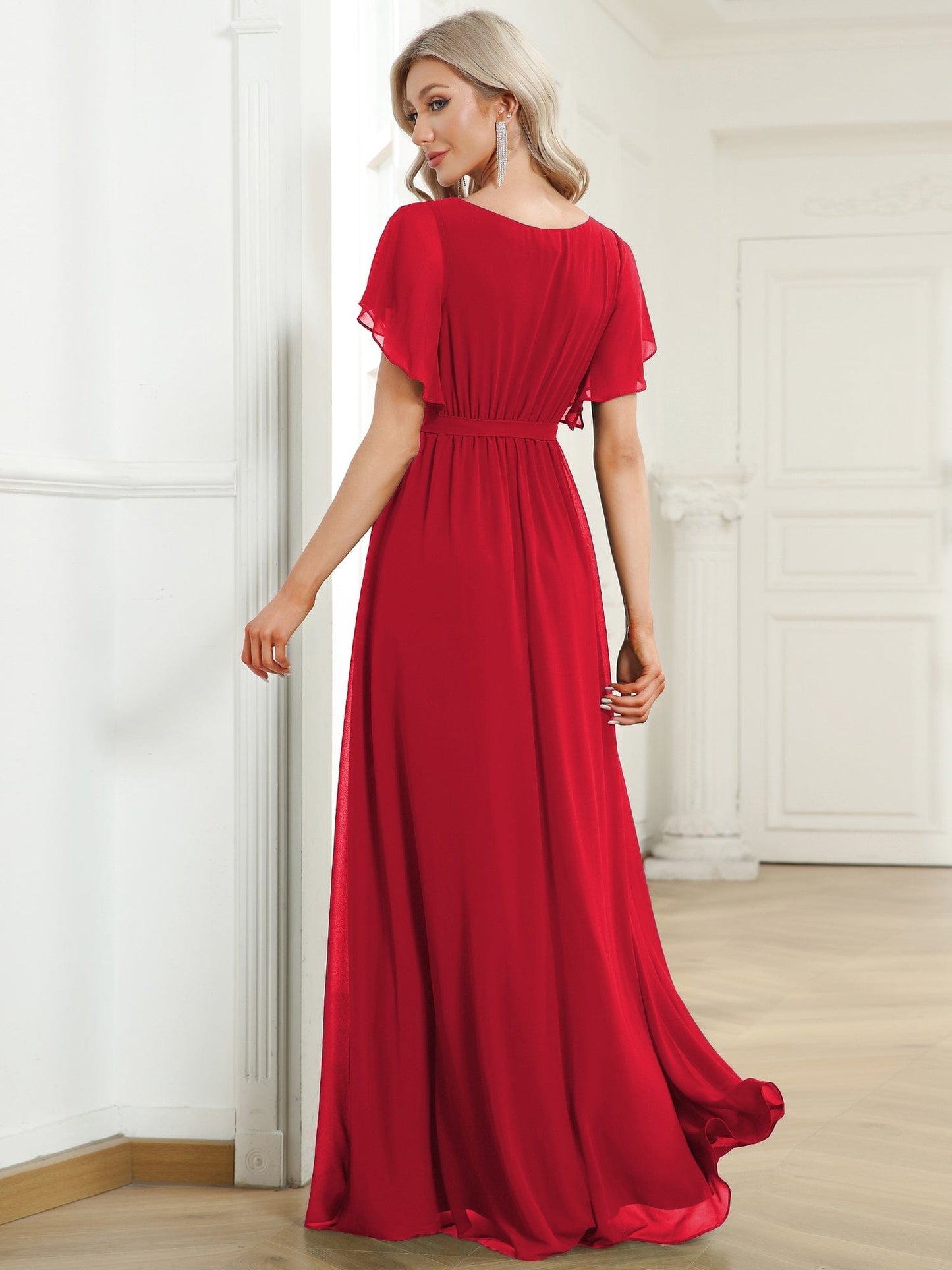 Plus Size Pleated Tie-Waist Chiffon Bridesmaid Dress