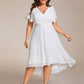 Plus Size Double V-Neck Ruffles Sleeve Chiffon Midi Wedding Guest Dress