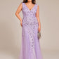 Plus Size Sparkling Sleeveless Leaf Sequin A-Line Formal Evening Dress