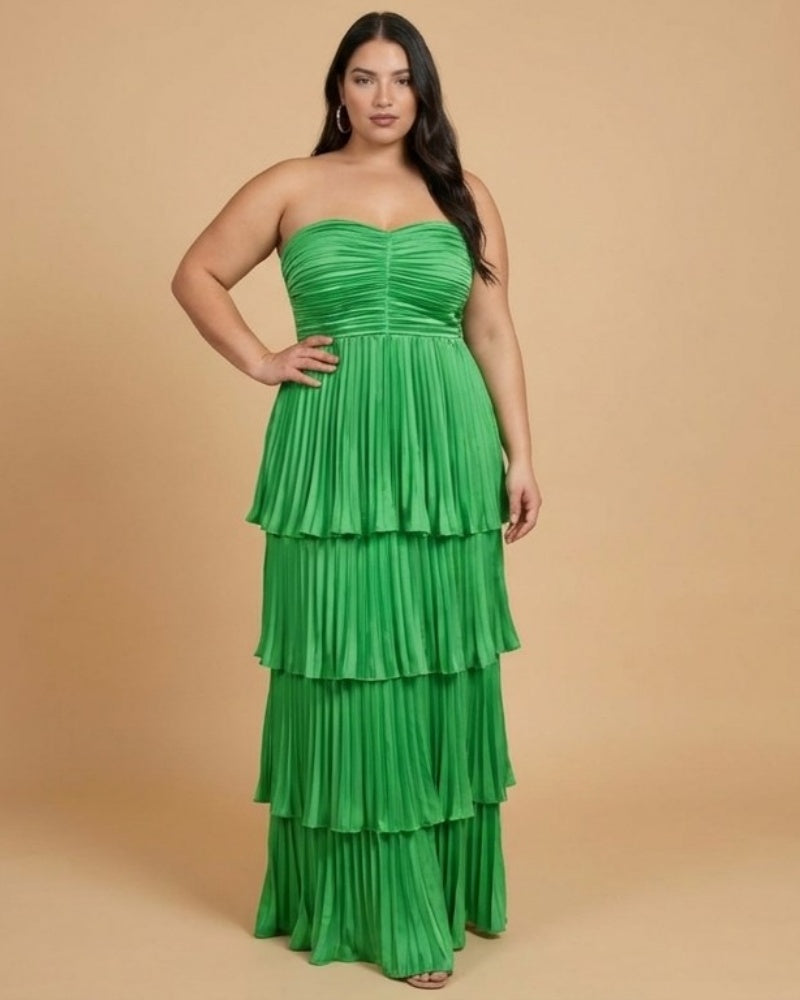 Chantarae Luxury Satin Strapless A-Line Plus Size Bridesmaid Dress with Ruffle -N0377