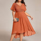 Plus Size Double V-Neck Ruffles Sleeve Chiffon Midi Wedding Guest Dress