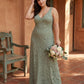 Plus Size Classic V Neck Sleeveless Floral Burnout Bridesmaid Dress Side Zip Elegant Gown for Curvy Women -N0350