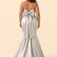 Plus Size Strapless Bridesmaid Dress with Bow Back and Chapel Train
