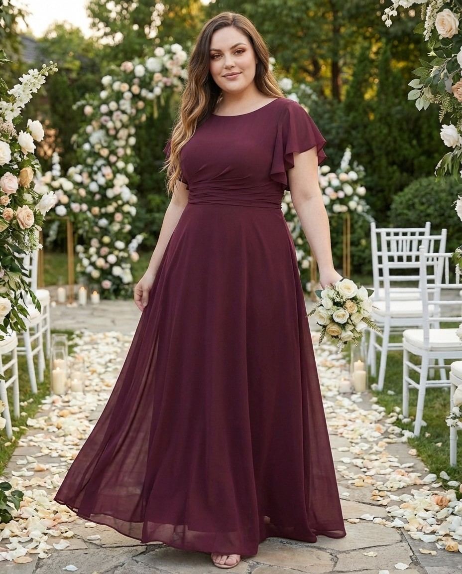 Avenleigh Timeless Chiffon A-Line Plus Size Bridesmaid Dress Ruched Waist - N0331