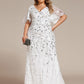 Fashion Plus Size V Neck Mermaid Sequin & Tulle Evening Dress