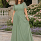 Plus Size A-Line Mother of the Bride Dress with Pleated Chiffon Flutter Sleeves