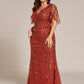 Fashion Plus Size V Neck Mermaid Sequin & Tulle Evening Dress