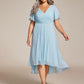 Plus Size Double V-Neck Ruffles Sleeve Chiffon Midi Wedding Guest Dress