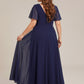 Plus Size V-Neck Rhinestone Waist Chiffon Maxi Formal Evening Dress