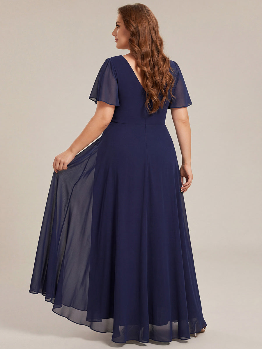 Plus Size V-Neck Rhinestone Waist Chiffon Maxi Formal Evening Dress