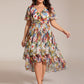 Plus Size Chiffon Short Sleeves Pleated V-Neck A-Line Midi Wedding Guest Dress