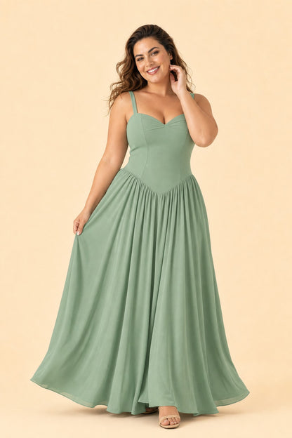 Elegant A Line Chiffon Gown with Adjustable Lace Up Corset Back