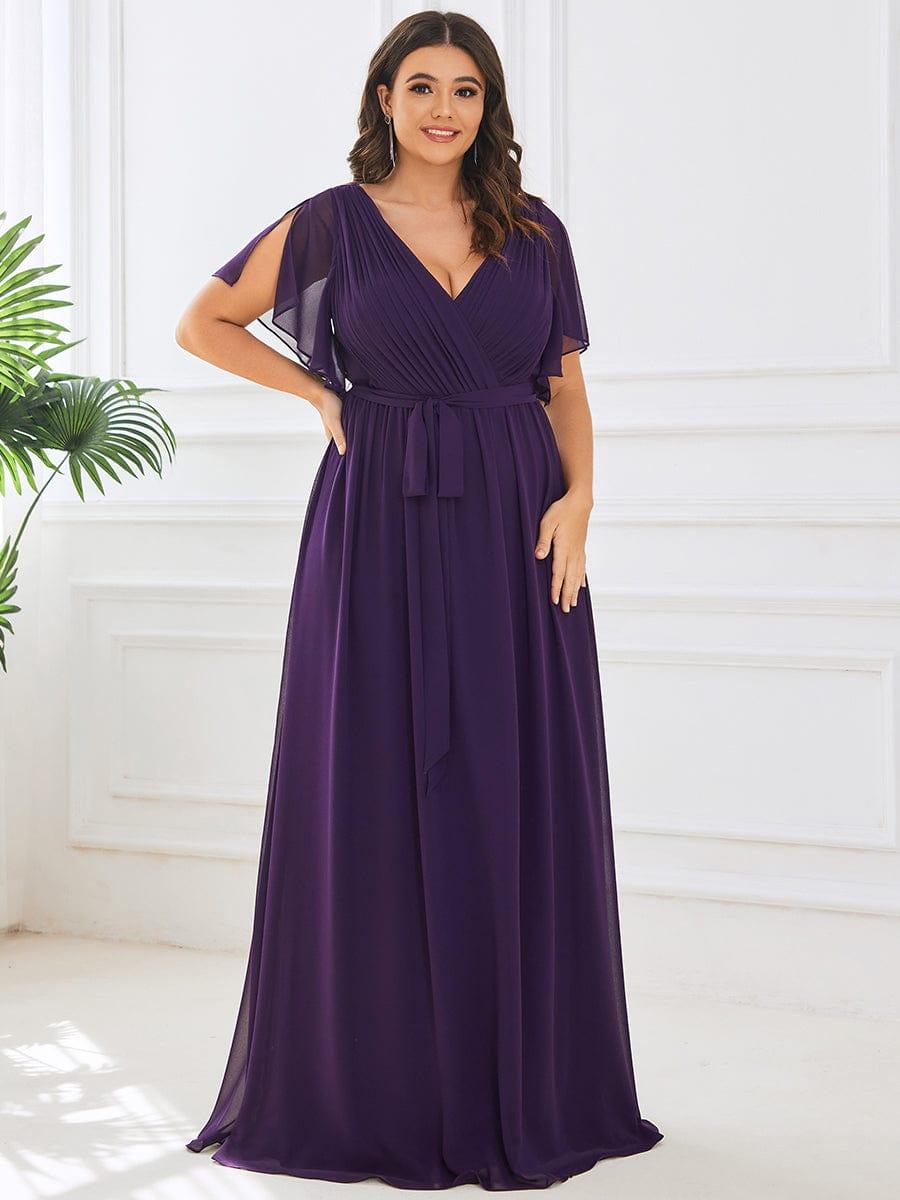 Plus Size Chiffon Tie-Waist Evening Dress