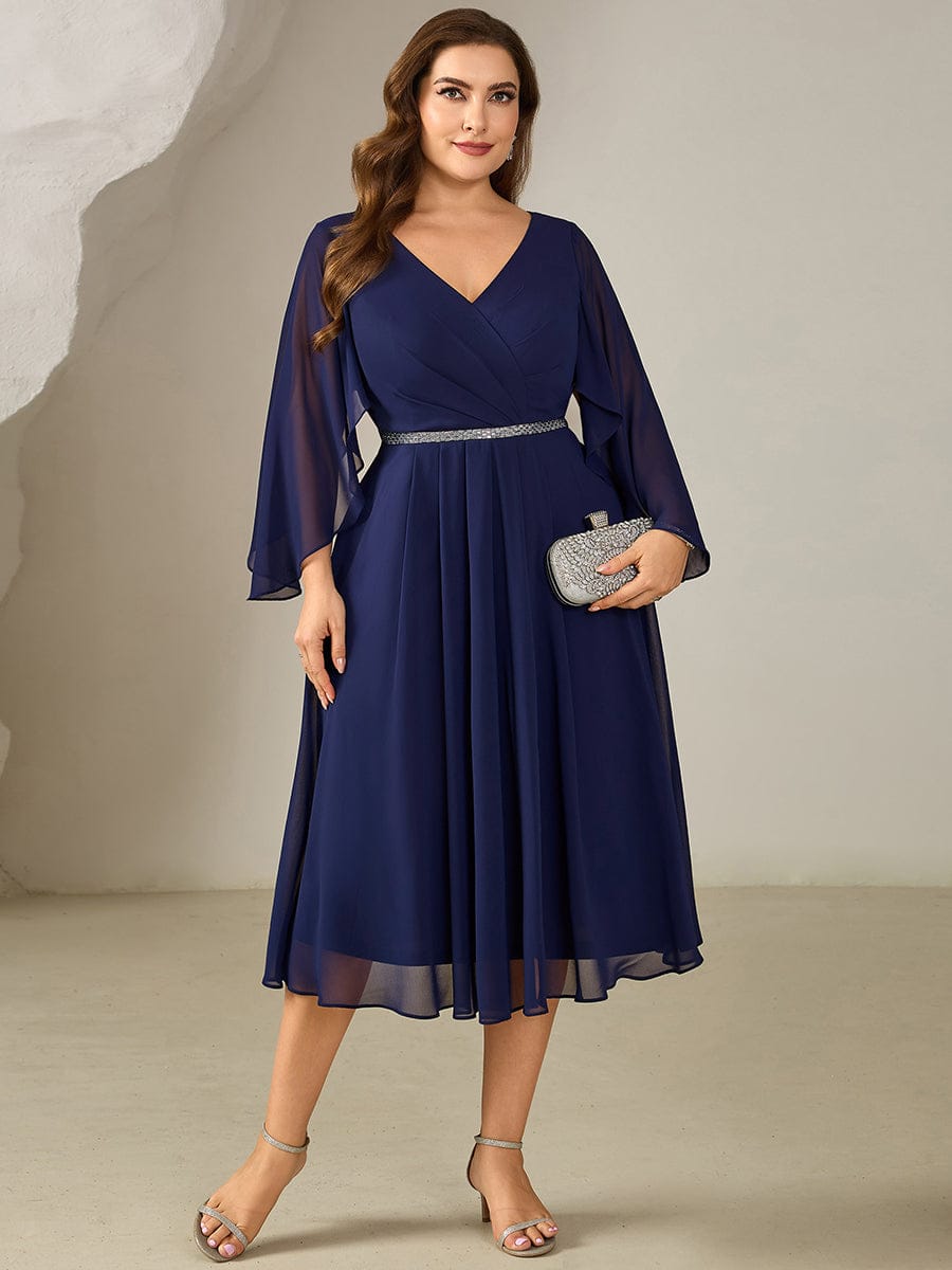 Plus Size Deep V-Neck Chiffon Wedding Guest Dress