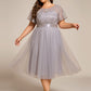 Plus Size Round Neckline Embellished Tulle Midi Bridesmaid Dress