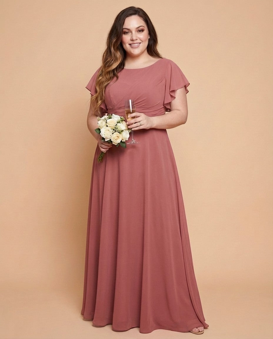 Avenleigh Timeless Chiffon A-Line Plus Size Bridesmaid Dress Ruched Waist - N0331