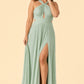 Plus Size Halter Bridesmaid Dress with Pleated Chiffon A-Line Skirt - Open Back and Side Slit