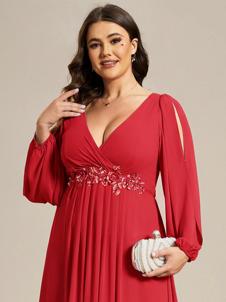 Stylish Plus Size Chiffon Formal Evening Dresses with Long Lantern Sleeves