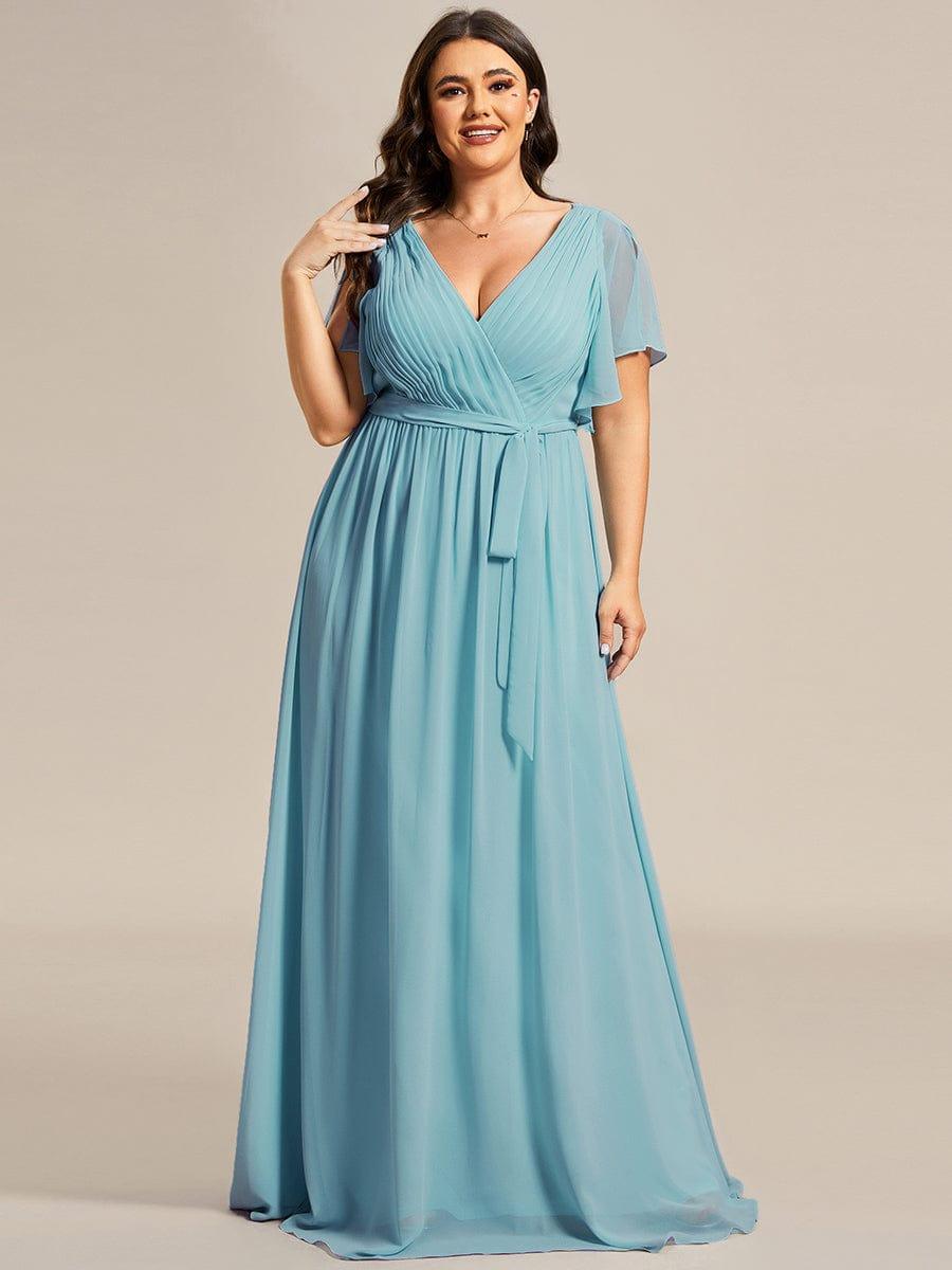 Plus Size Pleated Tie-Waist Chiffon Bridesmaid Dress