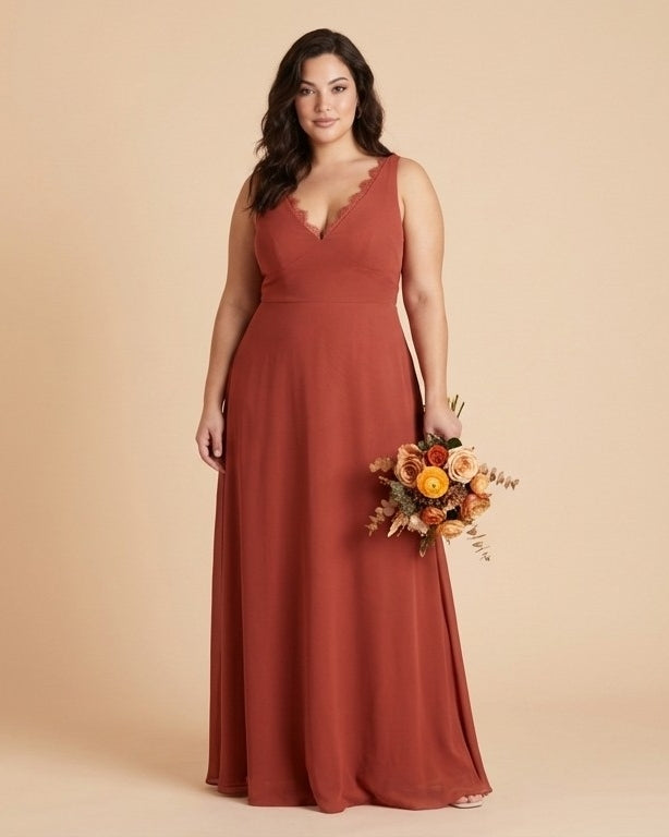 Silvarelle Plus Size Modern Lace Sheath Bridesmaid Dress with Fitted Silhouette for Wedding -N0367