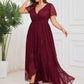 Plus Size Short Sleeve Ruffled V-Neck A-Line Lace Wedding Guest Dress