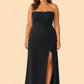 Plus Size Strapless Chiffon Bridesmaid Dress with Detachable Straps and Slit