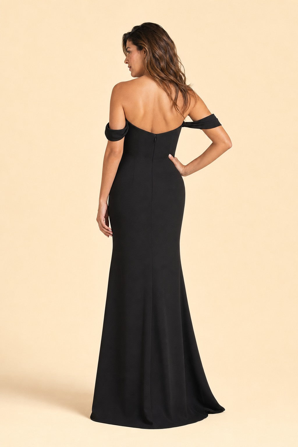 Plus Size Off Shoulder Chiffon Bridesmaid Dress with Pleated Details and Elegant Leg Slit