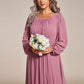 Plus Size See-Through Puff Sleeve Chiffon Mother Dress