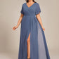 Plus Size High Slit V-Neck Empire Waist Chiffon Bridesmaid Dress