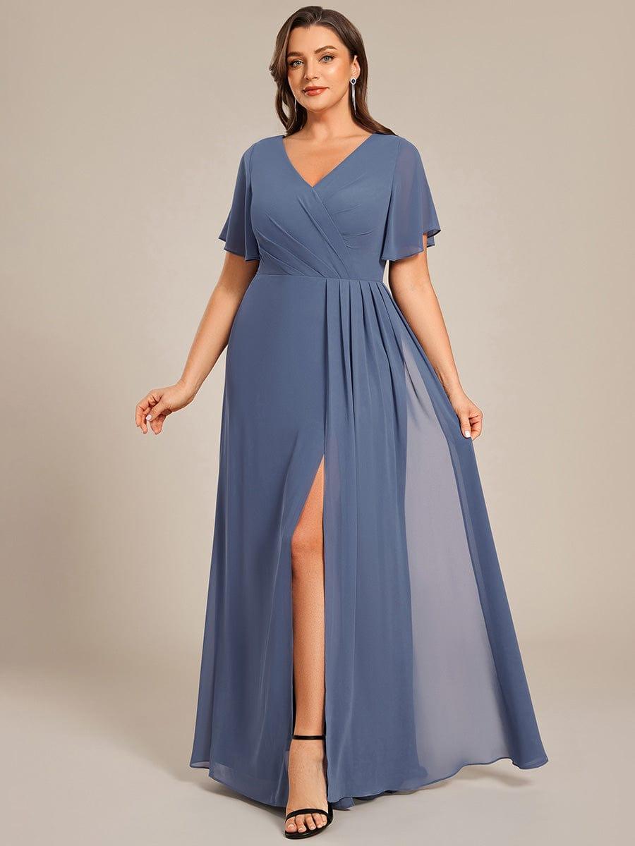 Plus Size High Slit V-Neck Empire Waist Chiffon Bridesmaid Dress