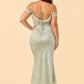 Plus Size Off Shoulder Burnout Floral Bridesmaid Dress with Lace-Up Back