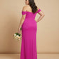 Elanthia Plus Size Off The Shoulder Mesh Bridesmaid Dress With Leg Slit For Wedding Party -N0346