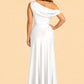 Floor Length Stretch Satin Bridesmaid Gown with Asymmetrical Neckline