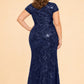 Plus Size Mother of Bride Dress Deep V Neck Fitted Wedding Formal Gown