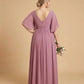 Petaline Romantic Plus Size A-Line Bridesmaid Dress with V-Neck Pleated Chiffon - for Weddings N0301