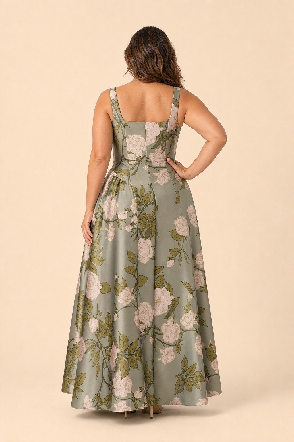 Elegant Floral Bridesmaid Ballgown Square Neck A-Line Dress