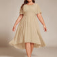 Plus Size Pleated Round Neckline A-Line Midi Chiffon Wedding Guest Dress
