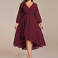 Plus Size Chiffon A-Line 3/4 Sleeves Asymmetrical Hem Wedding Guest Dress