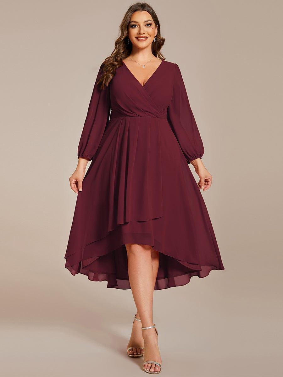 Plus Size Chiffon A-Line 3/4 Sleeves Asymmetrical Hem Wedding Guest Dress