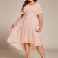 Plus Size Pleated Round Neckline A-Line Midi Chiffon Wedding Guest Dress